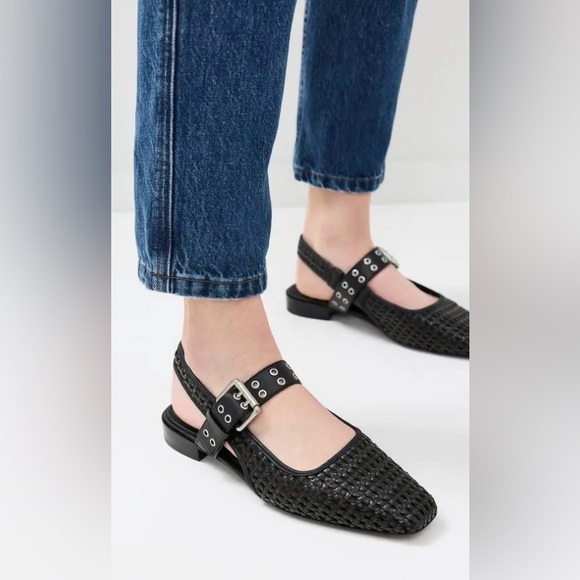 rag & bone Shoes - Rag & Bone “Astra” Black Woven Leather Sling back Shoes - 39.5